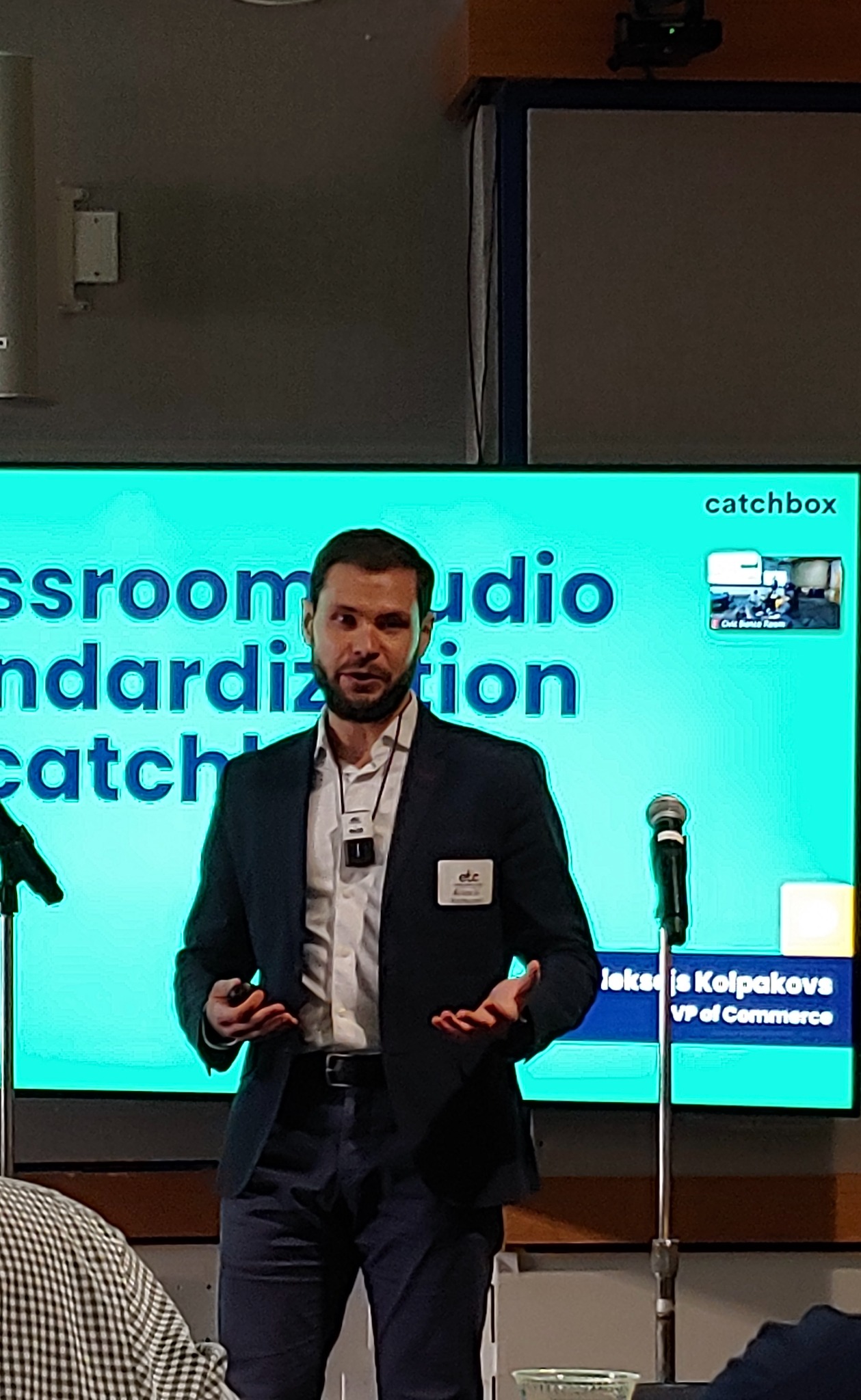 Aleksejs speaking at a Catchbox event